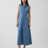 Ultramyk denim-maxi-skjortekjole