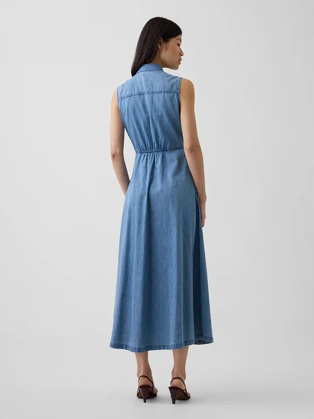 Ultramyk denim-maxi-skjortekjole