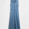 Ultramyk denim-maxi-skjortekjole