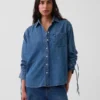 Ultramyk denimskjorte i oversized passform med rynkede ermer