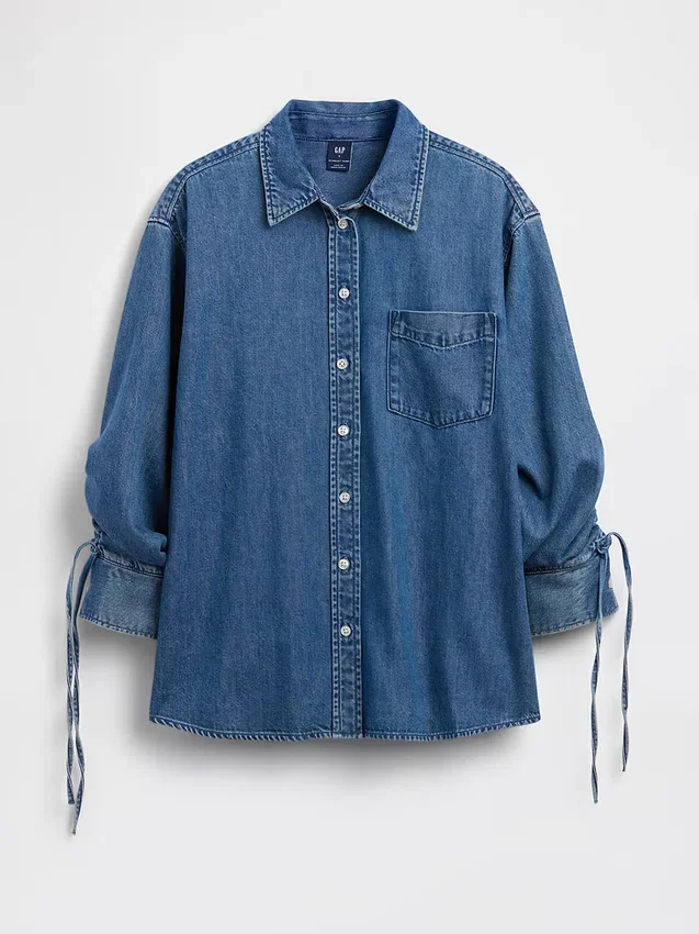 Ultramyk denimskjorte i oversized passform med rynkede ermer