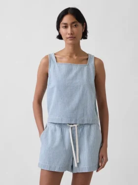 Ultramyk, kort topp i stripet denim