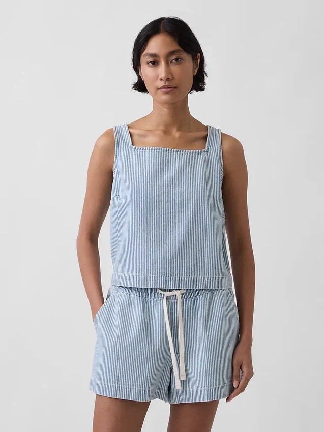 Ultramyk, kort topp i stripet denim