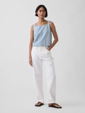 Ultramyk, kort topp i stripet denim