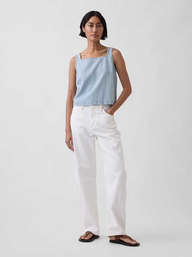 Ultramyk, kort topp i stripet denim