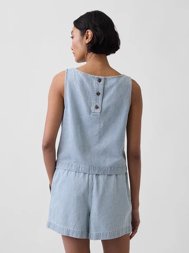 Ultramyk, kort topp i stripet denim