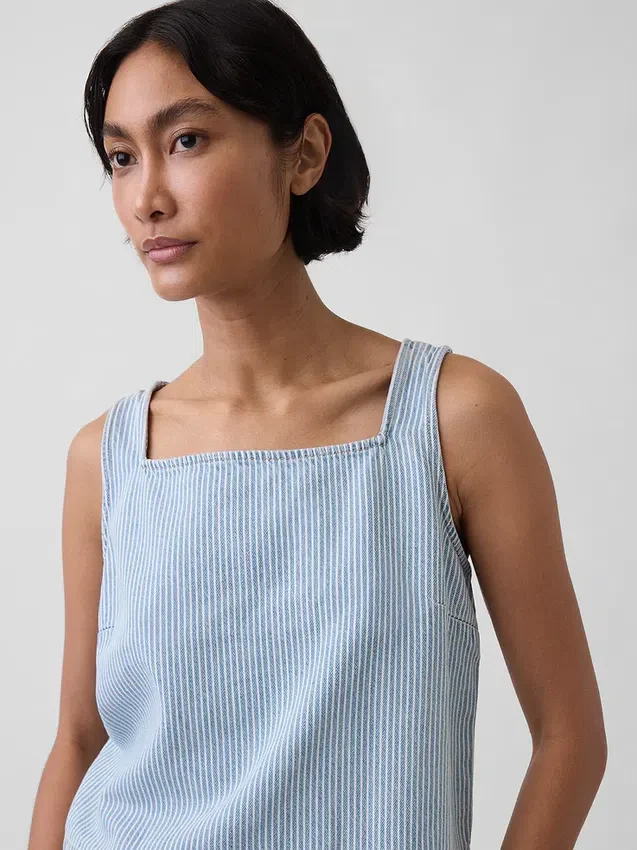 Ultramyk, kort topp i stripet denim