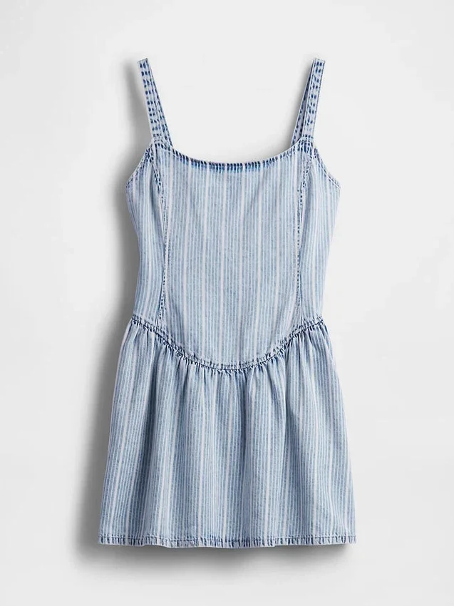 Ultramyk minikjole i denim med striper og lav midje