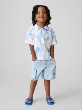 Ultramyke denim-cargoshorts med elastisk linning for Baby og Småbarn