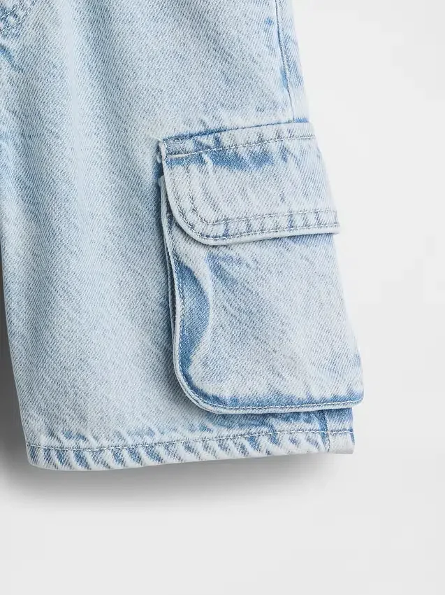 Ultramyke denim-cargoshorts med elastisk linning for Baby og Småbarn