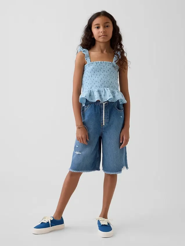 Ultramyke, lange denimshorts med lav midje for barn