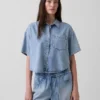 Ultramykt denim-campskjorte i oversized-modell