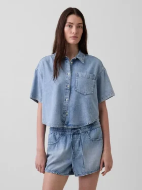 Ultramykt denim-campskjorte i oversized-modell