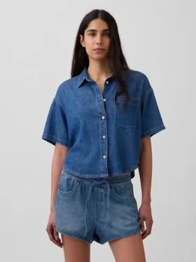 Ultramykt denim-campskjorte i oversized-modell