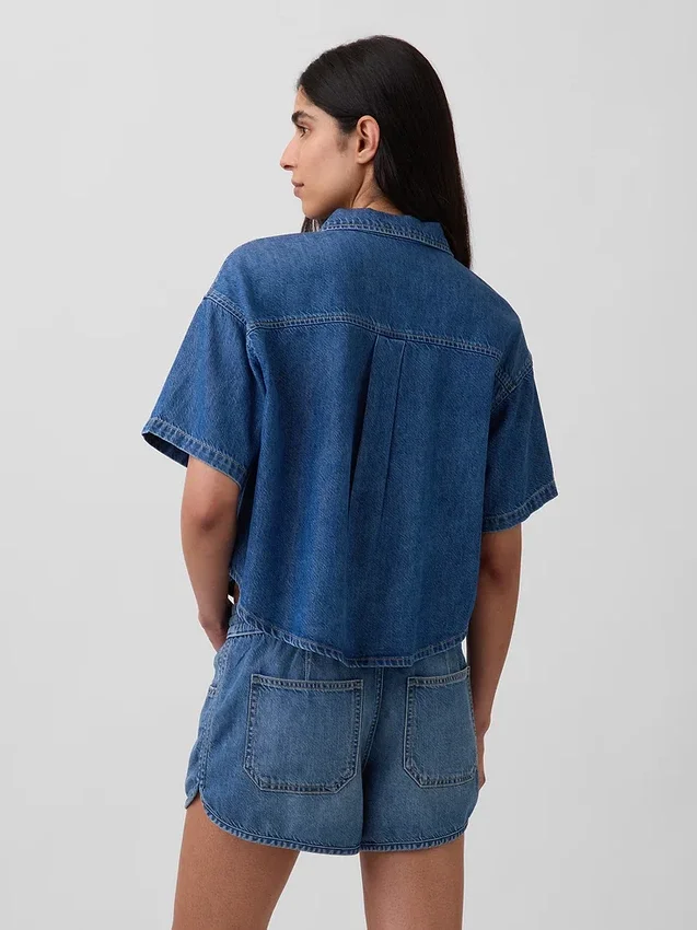Ultramykt denim-campskjorte i oversized-modell
