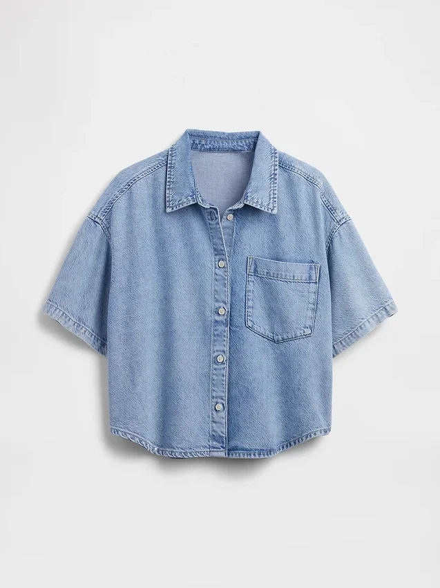 Ultramykt denim-campskjorte i oversized-modell