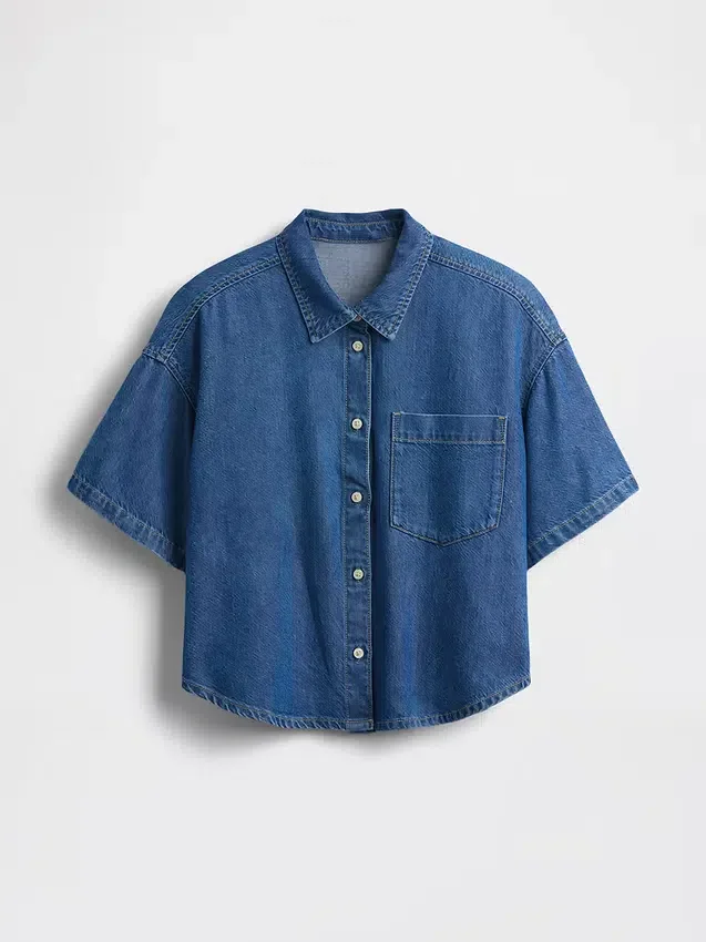 Ultramykt denim-campskjorte i oversized-modell