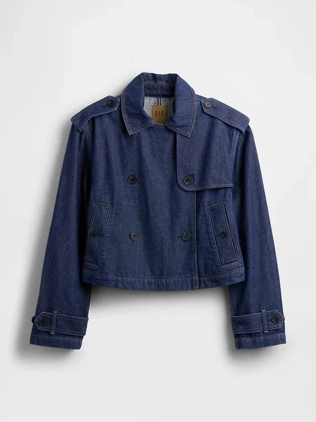 Ultramykt, kort denim-trenchjakke