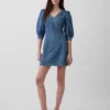 Ultramykt minikjole i denim med puffede ermer