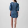 Ultramykt minikjole i denim med puffede ermer