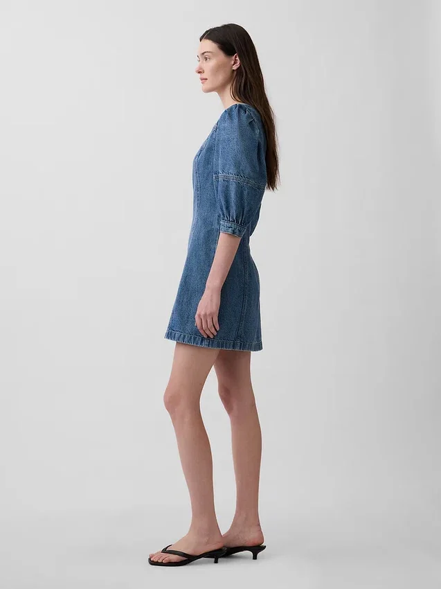 Ultramykt minikjole i denim med puffede ermer
