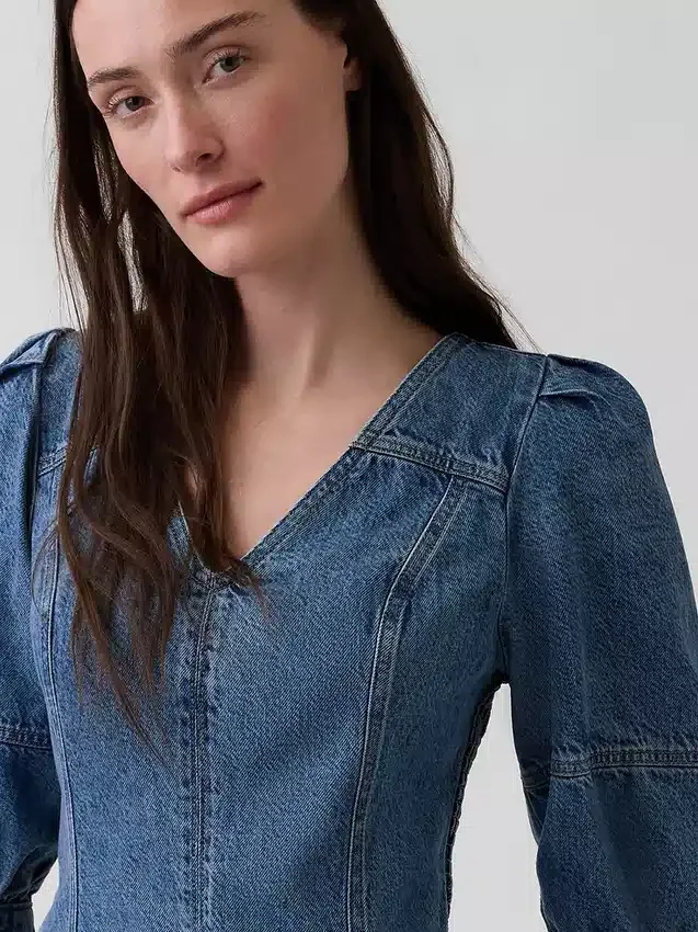 Ultramykt minikjole i denim med puffede ermer