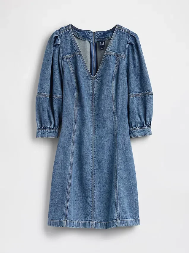Ultramykt minikjole i denim med puffede ermer