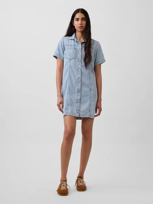 Ultramykt miniskjortekjole i denim
