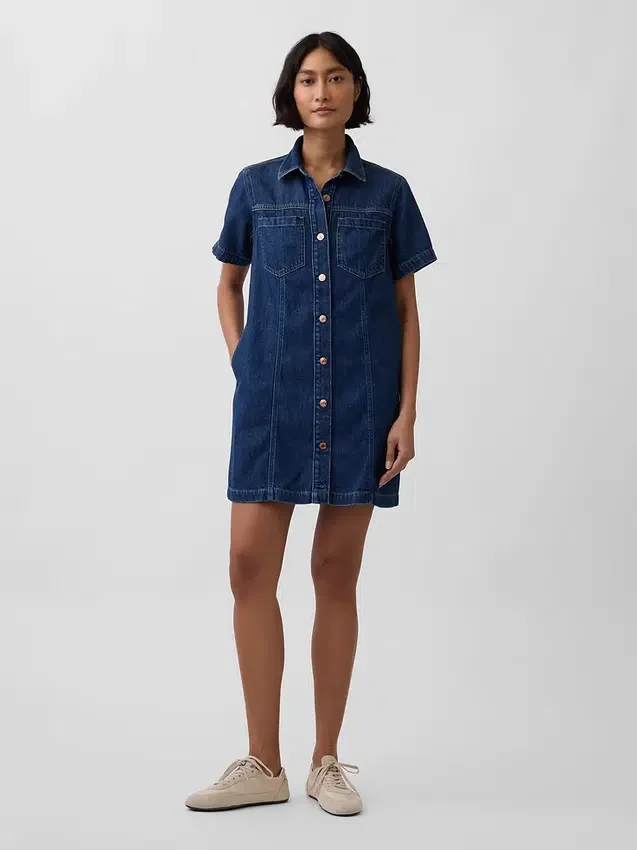 Ultramykt miniskjortekjole i denim