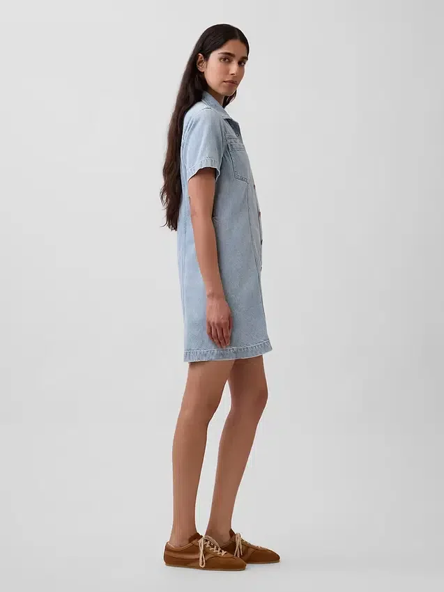 Ultramykt miniskjortekjole i denim