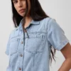 Ultramykt miniskjortekjole i denim