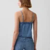Ultramykt topper i denim med søm og firkantet hals