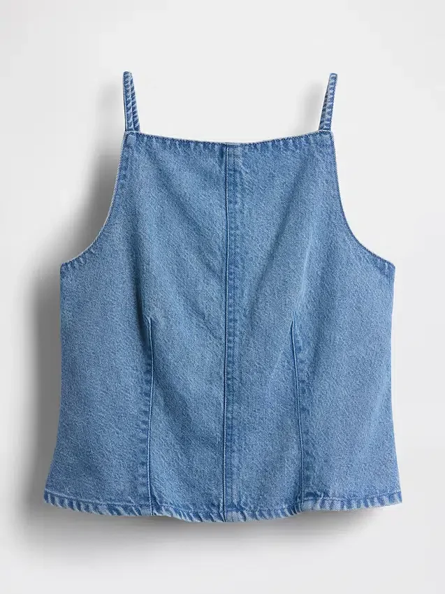 Ultramykt topper i denim med søm og firkantet hals