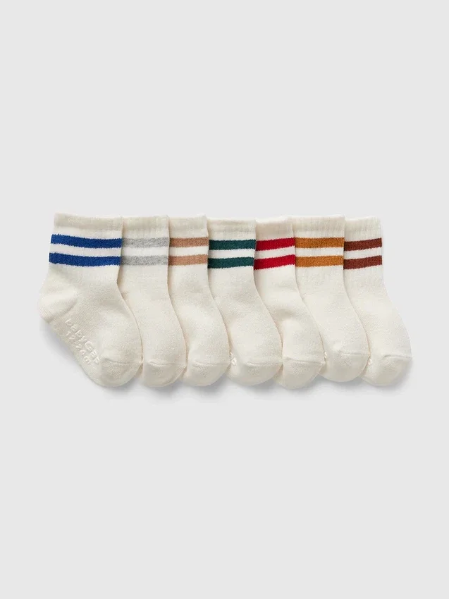 Varsity Stripe Quarter Crew-sokker for Baby og Småbarn (7-pakning)