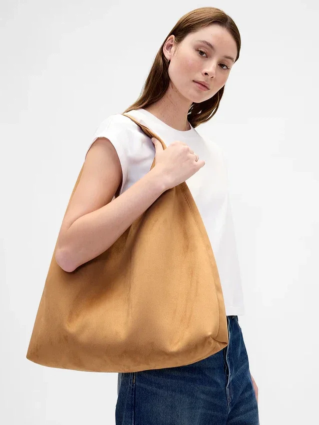 Vegansk slouchy tote-veske i semsket skinn
