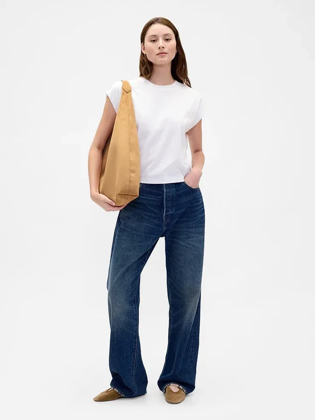Vegansk slouchy tote-veske i semsket skinn