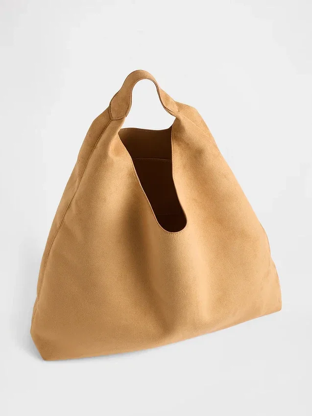 Vegansk slouchy tote-veske i semsket skinn