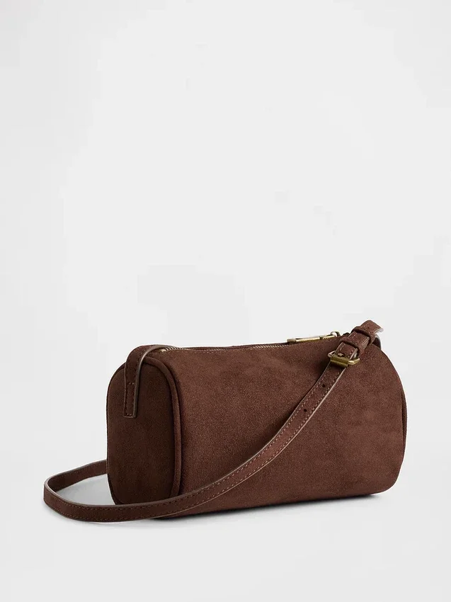 Vegansk suede-veske i tønneform