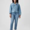 Vintage-jeans med middels høy midje, smal passform og splittet kant