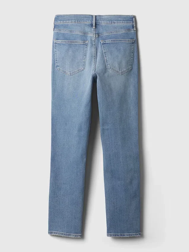 Vintage-jeans med middels høy midje, smal passform og splittet kant