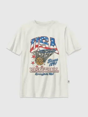 Vintage-T-skjorte med basketballmotiv for barn