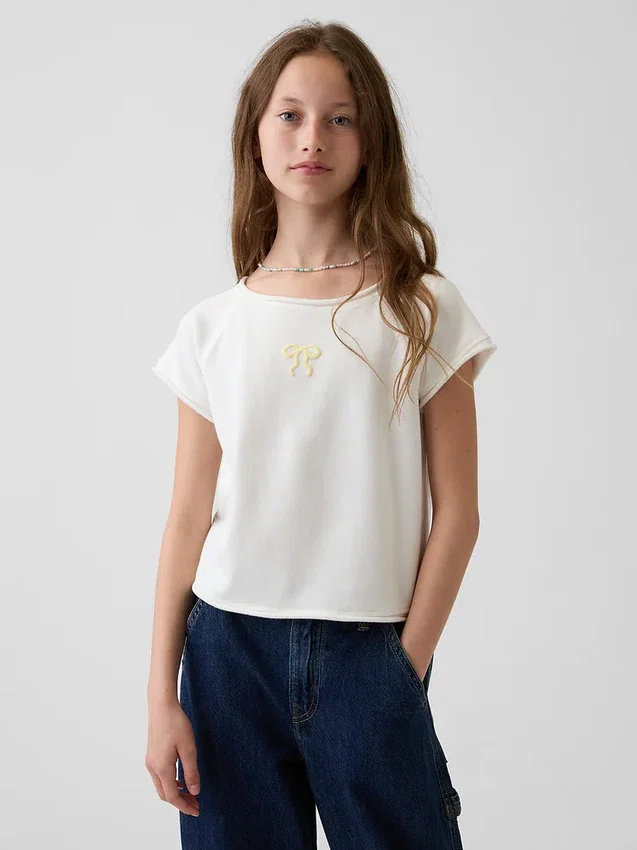 Vintagesoft-frotté-raglan-grafisk genser for barn