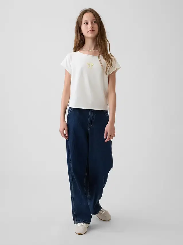 Vintagesoft-frotté-raglan-grafisk genser for barn