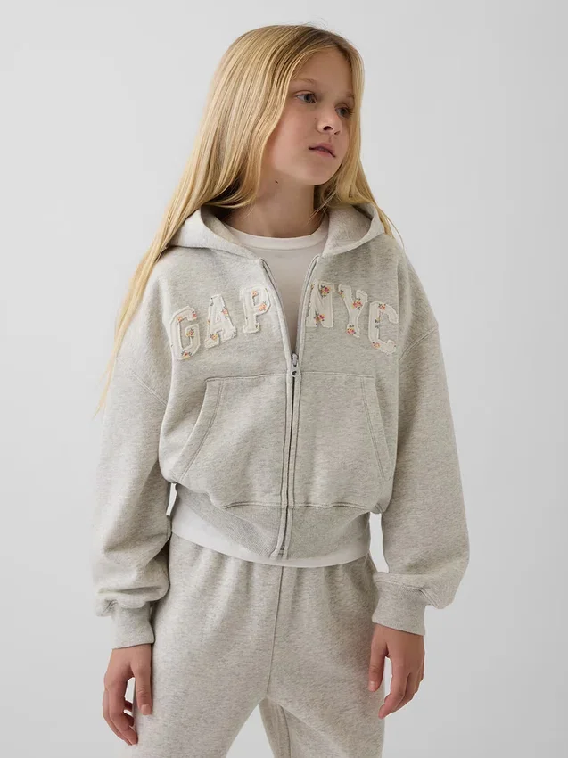 Vintagesoft-hettegenser med glidelås og oversized logo for barn