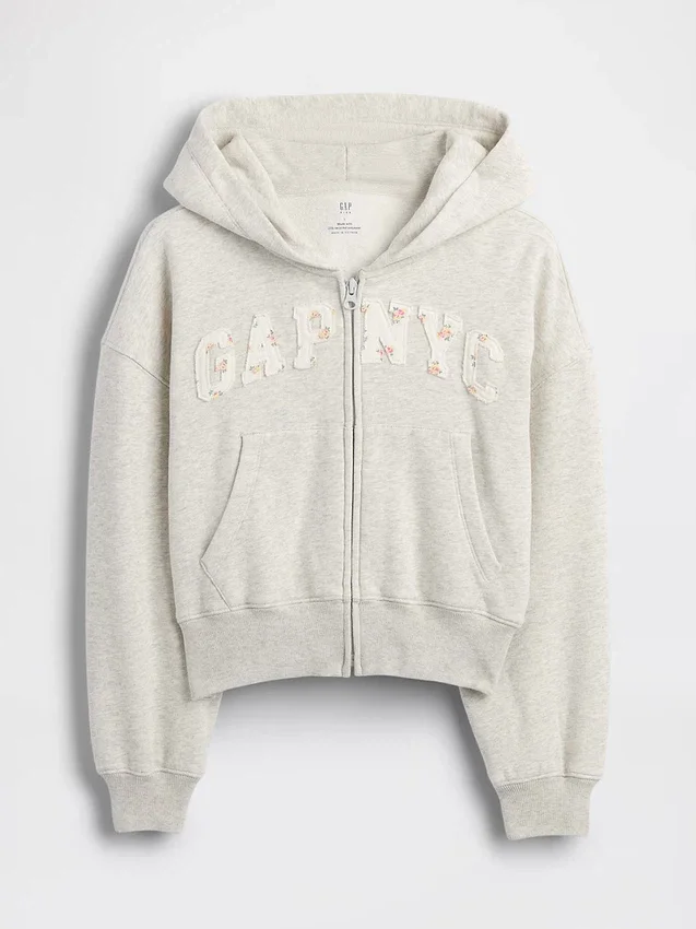 Vintagesoft-hettegenser med glidelås og oversized logo for barn
