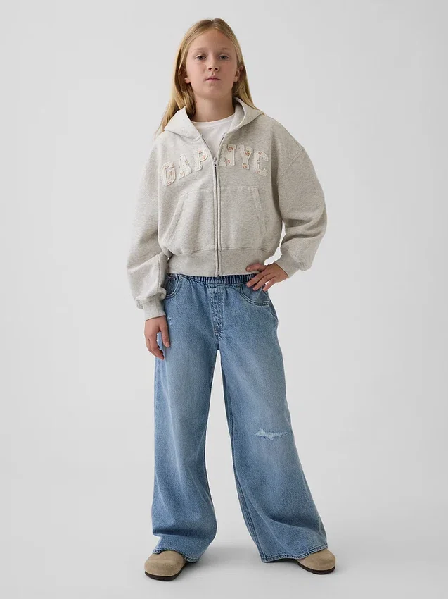 Vintagesoft-hettegenser med glidelås og oversized logo for barn