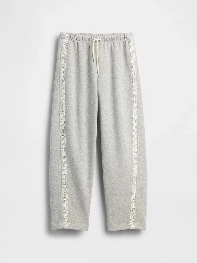 Vintagesoft-joggebukse for barn med avslappet passform og snøring med blonder