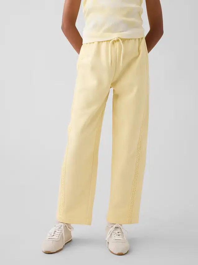 Vintagesoft-joggebukse for barn med avslappet passform og snøring med blonder
