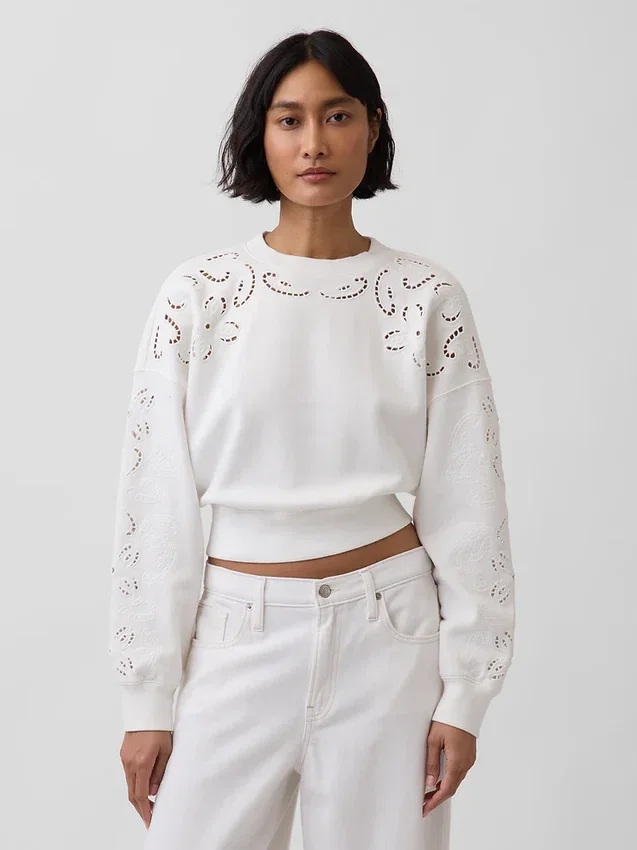 Vintagesoft oversized crop-sweatshirt med hullmønster