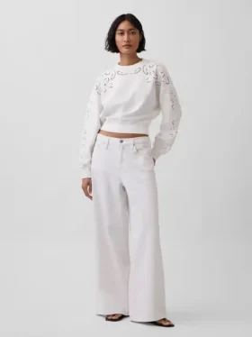 Vintagesoft oversized crop-sweatshirt med hullmønster